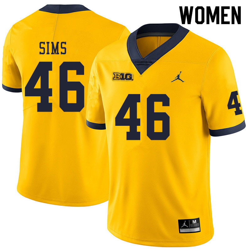 Women #46 Myles Sims Michigan Wolverines College Football Jerseys Sale-Yellow